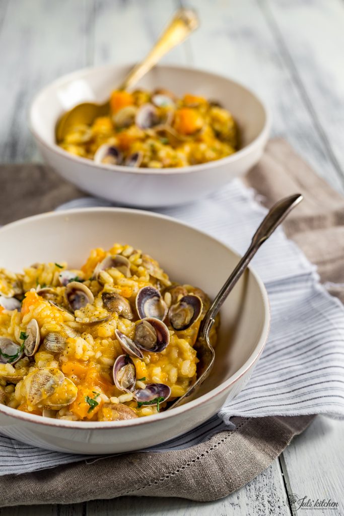 Butternut squash risotto with clams