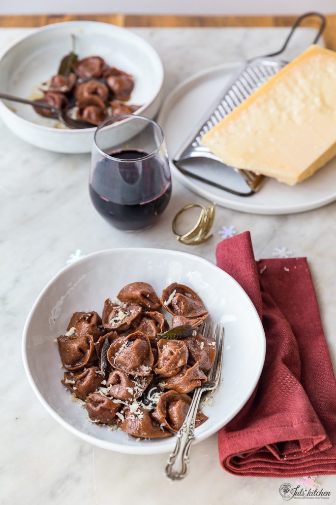 Cocoa cappellacci with butternut squash and walnuts